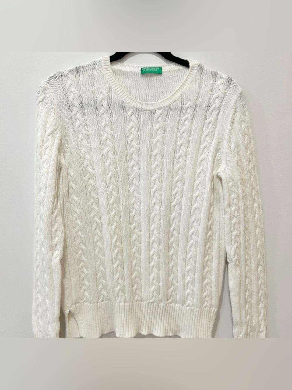 Benetton Classic Cable Knit Crewneck Sweater - Cream - Picture 2 of 4